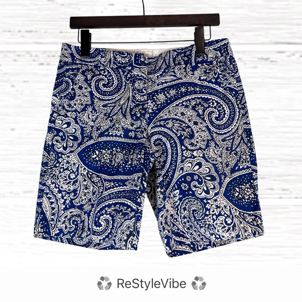 J CREW Women’s Size 2 Shorts Flat Front Paisley Stretch Cotton Bermuda Length